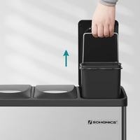 SONGMICS Cos de gunoi din inox cu 3 compartimente colectare selectiva, cu galeti interioare, 3x8litri, argintiu si negru