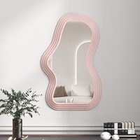 Oglinda de Perete, Flippy, Decorativa, pentru Baie, Dormitor, Sufragerie, Model Minimalist, Forma Asimetrica, 40.3x26 cm, Roz