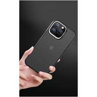 Husa de protectie pentru iPhone 14 Plus, cu suport metalic pentru camera, Bracket Series, Vafy, Protectie Antisoc, PC mat, silicon moale pe margini, Negru