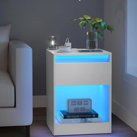 VASAGLE noptiera cu iluminare LED reglabila, 35x40x55 cm, 2 sertare, raft deschis, MDF si PAL, alb