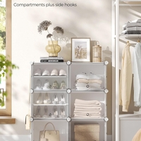 SONGMICS Dulap pantofi modular 6 compartimente, cu usi si cadru metalic, organizator incaltaminte, 32x124x94 cm, alb