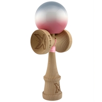 Kendama X Originala, Profesionala, Flippy, Big Cups V2, Super Sticky Cupe Mari, Rulment Metalic cu Ata 55 cm, Gradient Roz/Alb/Gri