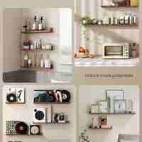 VASAGLE Set 3 rafturi suspendate plutitoare, cu margine frontala inaltata, 38x10x5 cm, maro rustic