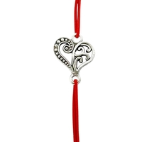 Martisor Bratara Elastica cu Pandantiv din Inox, Jolie, pentru Dama, Set 12 bucati, Snur Rosu Textil, Model Inima Eleganta