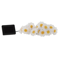 Instalatie luminoasa solara exterior, becuri in forma de margarete, 20 LED alb cald, 2 m + 3.8 m, 2 moduri iluminare, IP44, alb