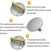 Presa Manuala pentru Carne, Flippy, din Aliaj de Aluminiu, Maner din Lemn, Presa pentru Burgeri, Usor de Curatat si Folosit, Rotunda, 16x16x6 cm, Gri