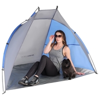 Cort plaja pentru 2 persoane, cu protectie UV si podea izolanta, 200x100x105 cm, albastru si gri