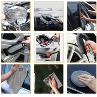 Set 10 Piese pentru Spalat Auto, Flippy, din Plastic si Microfibra, Perii si Lavete, Model C, Gri
