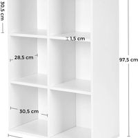 VASAGLE Biblioteca cu 6 compartimente, raft depozitare tip cub, 66x30x98 cm, alb