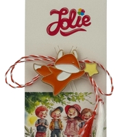 Martisor pentru copii, Jolie, Material Metal, Ambalaj Carton cu Design, Dimensiune Brosa Aproximativ 2x2 cm, Multicolor, Model Vulpe