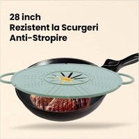 Capac Sita pentru Tigaie, Vafy, 28 inch, Capac din Silicon pentru Scuregere, Rezistent la Remperaturi ridicate, Anti-Stropire, Deflector de Ulei, Verde deschis