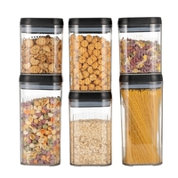 Cutii de Depozitare Alimente, Flippy, Set din 6 Cutii de tip Container, Recipiente pentru Cereale in Bucatarie, Transparente cu Capac Negru