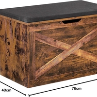 VASAGLE Banca pentru pantofi cu perna, tip cufar de depozitare, stil hambar, 76x40x48cm, maro rustic