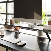 VASAGLE Birou in forma de L cu suport pentru monitor, cadru metalic, 140x130x76cm, negru