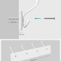 SONGMICS Cuier perete cu 4 carlige triple, MDF si aliaj zinc, 40x11 cm, alb