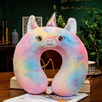 Perna de Calatorie in Forma de U, Vafy, Pentru Gat si Cap, Umplutura din Spuma cu Memorie, 30x30 cm, Model Unicorn, Accesoriu de Voiaj, Birou, Masina, Sistem Prindere Capse, Multicolor
