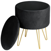 Taburet tapitat rotund Lili cu spatiu de depozitare, velur, 35x35x45 cm, negru