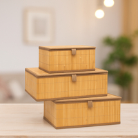 Set 3 cutii dreptunghiulare 5Five din bambus, marimi S-M-L, 32x25x16 cm, natur