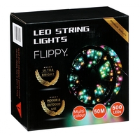 Instalatie Craciun liniara, Vafy, Fir Negru cu Transformator, 50 m, Lumini Multicolore, 500 LED-uri V5, 8 jocuri de lumini