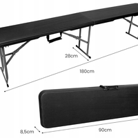 Set masa cu 2 banci pliabile tip valiza pentru gradina, camping sau evenimente, 180x70x74cm, negru