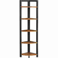 VASAGLE Biblioteca de colt cu 5 etaje, cadru metalic, 150x30x30cm, stil industrial maro rustic si negru