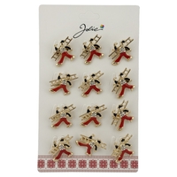Set 12 Brose Martisor Primavara Cosar, Jolie, Brose din Metal, Aspect Lacuit, 2 x 2,5 cm per Unitate, Auriu cu Rosu