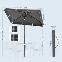 SONGMICS Umbrela terasa sau gradina reglabila, inclinare 2 directii, protectie UV UPF 50+, husa inclusa, 230x150 cm, gri