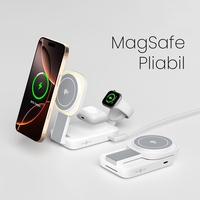 Statie de Incarcare MagSafe 3 in 1, Flippy, Magnetica Wireles Charger, Compatibil cu Apple iPhone, iWatch, AirPods, New Design, Max 23W, 11 x 6.5 x 2.9 cm Alb Ivory
