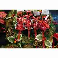Ornament de brad stea cu paiete, Flippy, rosu, lemn, 25 cm