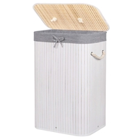 Cos de rufe cu capac, din bambus cu sac textil detasabil, 72 litri, 40x28x60 cm, alb si gri