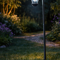 Lampa solara gradina 2in1 tip stalp felinar, iluminat alei, LED alb rece, 155 cm, panou solar, IP44, negru