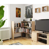 Etajera de colt pentru carti si decoratiuni, cu 3 rafturi, PAL laminat 16 mm, 174x30x109 cm, stejar sonoma