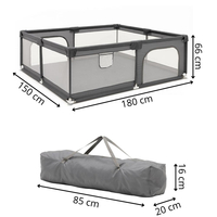 Tarc de joaca pliabil pentru copii, cu intrare cu fermoar, 180x150x66 cm, gri