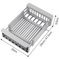 Suport Scurgere Extensibil pentru Bucatarie, Flippy, Uscator Vase din Otel Inoxidabil, Suport Tacamuri si Pahare, Suport pentru Fructe si Legume, 29 x 22 x 9.5 cm Gri
