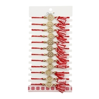Martisor Bratara cu Ciucure pentru Dama, Jolie, Model Cerc Trifoi cu Patru Foi, Set 12 bucati, Pandativ din Inox cu Pietre, Snur Reglabil, Rosu/Alb