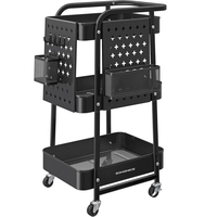 SONGMICS Raft de depozitare mobil tip carucior rulant, pentru baie sau bucatarie, cadru otel, 32x43x74 cm, negru