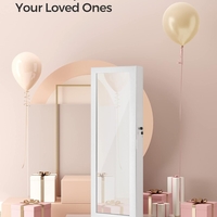 SONGMICS Dulap pentru bijuterii cu oglinda, montare pe perete sau usa, material MDF, inchidere cu cheie, 120x37x10 cm, alb