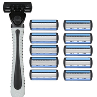 Aparat de Ras Manual, Flippy, din Otel Inoxidabil, Suport Lama + 10 Capete de Schimb Incluse, Cutie pentru Lame, Negru
