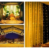 Instalatie Craciun, Tip Perdea IP44, 3m x 1m, 100 Led-uri, Alb cald, USB si telecomanda cu 8 functii, Vafy