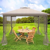 Cort pavilion de gradina tip pergola, automat pop-up, 300×300 cm, cu 4 pereti laterali cu plasa, impermeabil cu rezistenta UV, bej