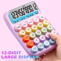 Calculator Electronic pentru Copii, Vafy, Calculator Dragut pentru Scoala Primara, Ecran mare 12 digits si Tastatura Mecania, 16 x 11 x 2 cm, Roz