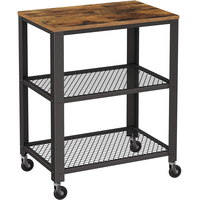 VASAGLE Carucior de servire pe roti, cu polite, pentru bucatarie, 40x60x77cm, industrial, maro rustic