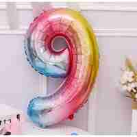 Balon din Folie Metalizata Flippy, Figurina Cifra, Tema Aniversare 40 cm, Ambalaj Individual, Pai inclus, Umflare cu Aer sau Heliu, Multicolor, Cifra 9