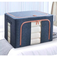 Cutie de Depozitare Pliabila, Flippy, Cu Fermoar, 24 L, Textil, 40x30x20 cm, Cadru Metalic, Suport Baza Stabil din Plastic, Albastru Marin cu Doua