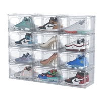 Organizator de Pantofi, Flippy, din PP+ABS, Usa Laterala Magnetica, Rezistenta la Praf, Anti-Oxidare, Utilizare Multipla, 36 x 28 x 21 cm, Transparent