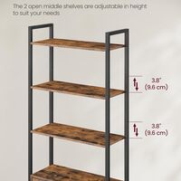 VASAGLE Biblioteca cu rafturi deschise si dulap integrat, cadru metalic si PAL, 24x60x160 cm, maro rustic