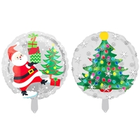 Balon Rotund, Vafy, din Folie de Aluminiu, Tema Craciun, Model Mos Craciun si Brad, 44.5x53 cm, Multicolor