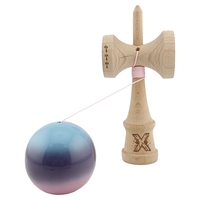 Kendama X Originala, Profesionala, Flippy, Big Cups V2, Super Sticky cu Cupe Mari, din lemn 18 cm, Rulment Metalic cu Ata 55 cm, Albastru/Mov/Roz
