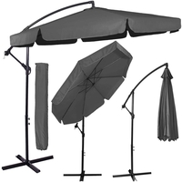 Umbrela de gradina cu brat lateral banana, cu husa, 300cm, gri