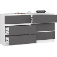 Comoda cu 6 sertare, PAL laminat, 138x40x77 cm, alb si gri grafit